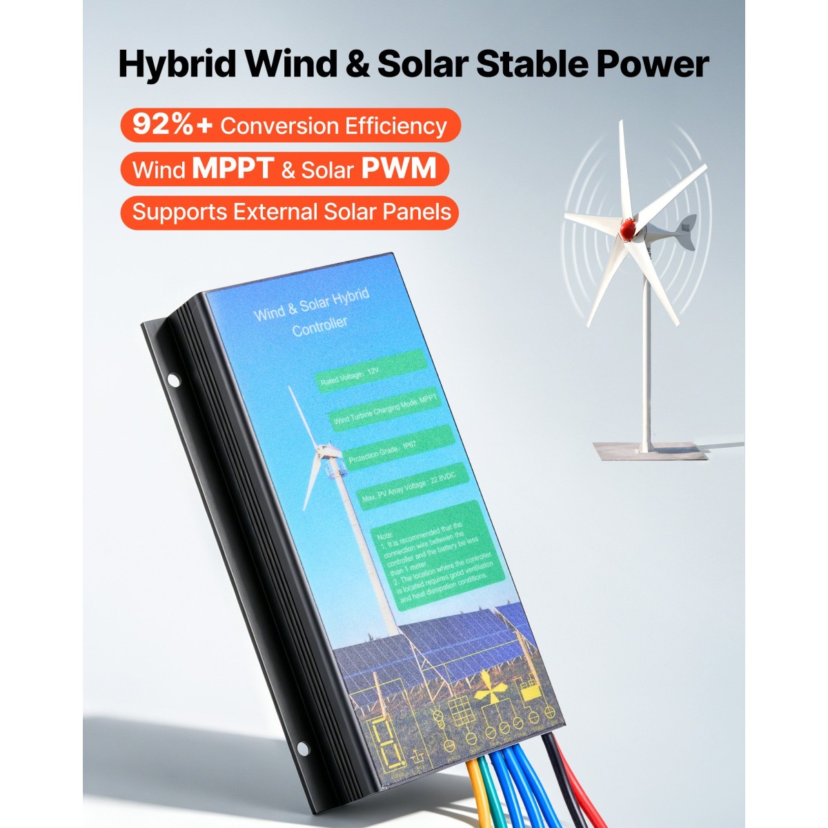Γεννήτρια ανεμογεννήτριας VEVOR 800W 12V, κιτ ανεμογεννήτριας 5 λεπίδων με υβριδικό ελεγκτή ανέμου & ηλιακής ενέργειας, αποδοτική 3-φασική μόνιμη γεννήτρια αιολικής ενέργειας AC για οικιακό αγρόκτημα σκάφους RV (Δεν περιλαμβάνεται ο πόλος του πύργου)
