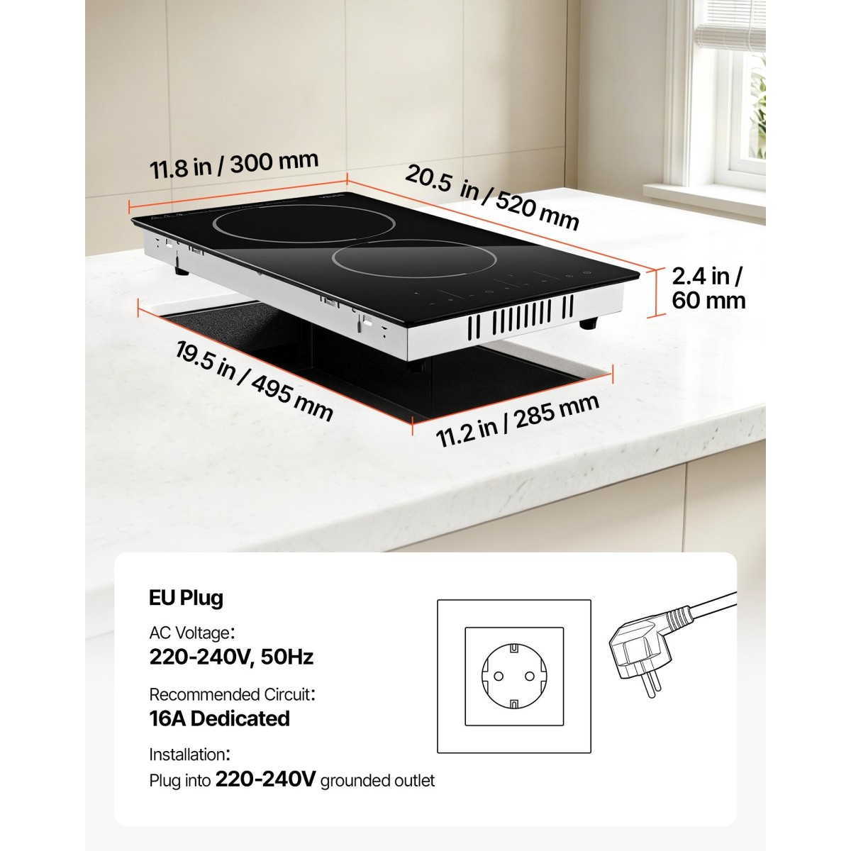 VEVOR Ηλεκτρική εστία 30cm 2 Καυστήρες Φορητή Σόμπα 3000W 220V, Κεραμικός πάγκος/Ενσωματωμένη ηλεκτρική κουζίνα ακτινοβολίας, με 9 επίπεδα ισχύος, χρονοδιακόπτης, κλειδαριά για παιδιά, προστατευτικό υπερθέρμανσης, έλεγχος αφής