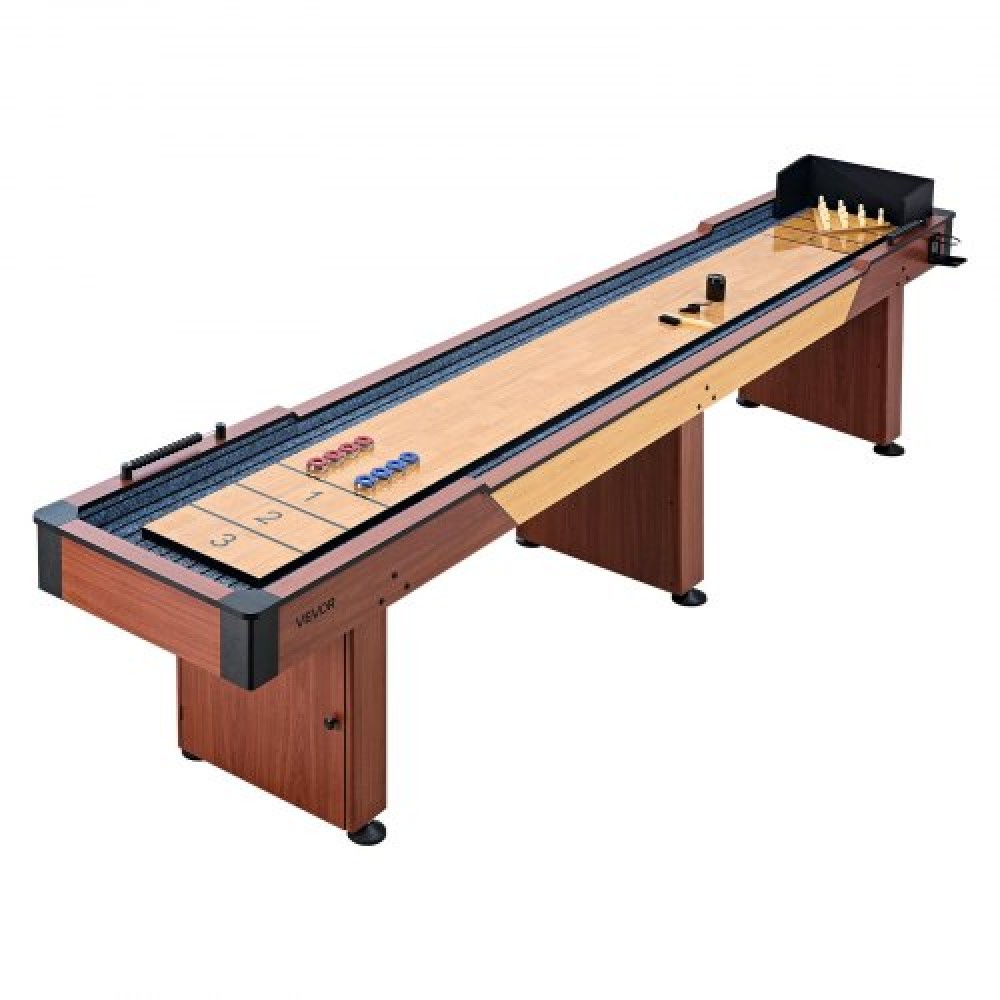 VEVOR 3,7 m Τραπέζι Shuffleboard, 2 σε 1 σετ Shuffleboard και Bowling Combo, Shuffle Board με ρουστίκ ξύλινο φινίρισμα, Ανθεκτικό στις γρατσουνιές Playfield, 8 Pucks, Set Bowling, Wax, Brush, for Family Game Room