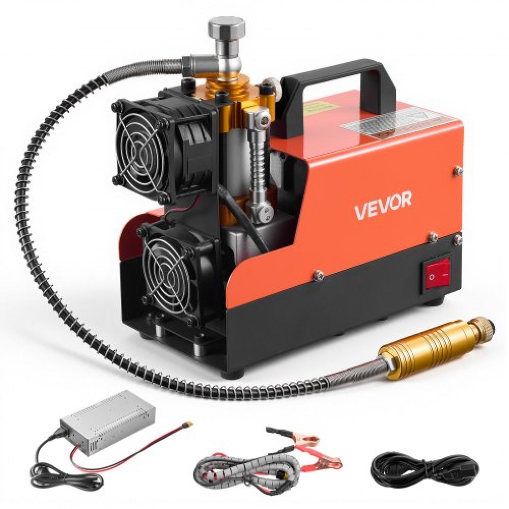 VEVOR PCP Air Compressor 4500PSI PCP Airgun Compressor & External Converter, Manual Stop 250W DC12V/AC230V Portable Paintball Tank Compressors for Air Rifle, Scuba Diving Bottle