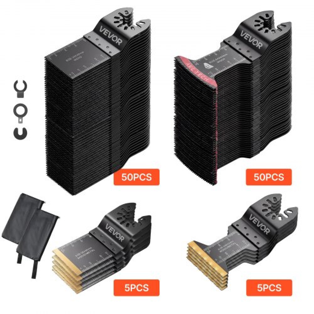 VEVOR 110PCS ταλαντευόμενες λεπίδες πριονιού, κιτ λεπίδων πολλαπλών εργαλείων γρήγορης απελευθέρωσης γενικής χρήσης, 4 τύπων ταλαντευόμενες λεπίδες πολλαπλών εργαλείων για ξύλο πλαστικό μέταλλο, συμβατές με Dewalt Ryobi Milwaukee Bosch Craftsman