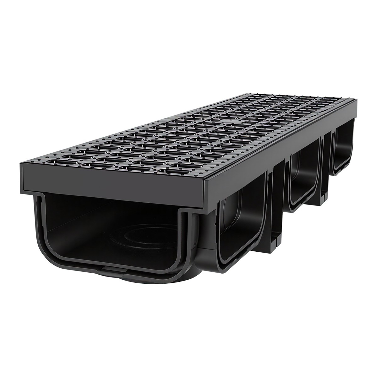 VEVOR Trench Drain, 510 x 140 x 90 mm, 12 Pack Γραμμικό κανάλι αποστράγγισης, HDPE κανάλι αποστράγγισης με σχάρες & τελικές τάπες, Premium εξωτερικό σύστημα αποστράγγισης για δρόμο, βεράντα, πισίνα, κήπο, αυλή, μαύρο