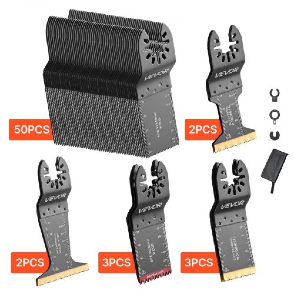 VEVOR 60PCS ταλαντευόμενες λεπίδες πριονιού, κιτ λεπίδων πολλαπλών εργαλείων γρήγορης απελευθέρωσης γενικής χρήσης, 5 τύπων ταλαντευόμενες λεπίδες πολλαπλών εργαλείων για ξύλο πλαστικό μέταλλο, συμβατές με Dewalt Ryobi Milwaukee Bosch Craftsman