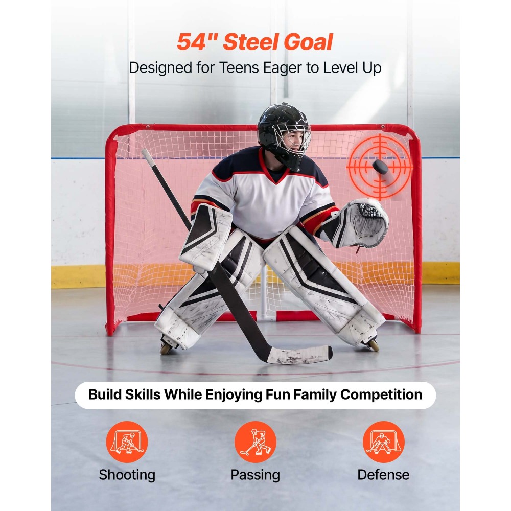 VEVOR Street Hockey Goal, Heavy-Duty Steel Street + Roller Hockey δίχτυα, Ανθεκτικό δίχτυ χόκεϊ για εσωτερική και εξωτερική χρήση, ελαφριά φορητή προπόνηση, εύκολη συναρμολόγηση για το Backyard Park Garage, 142x113 cm