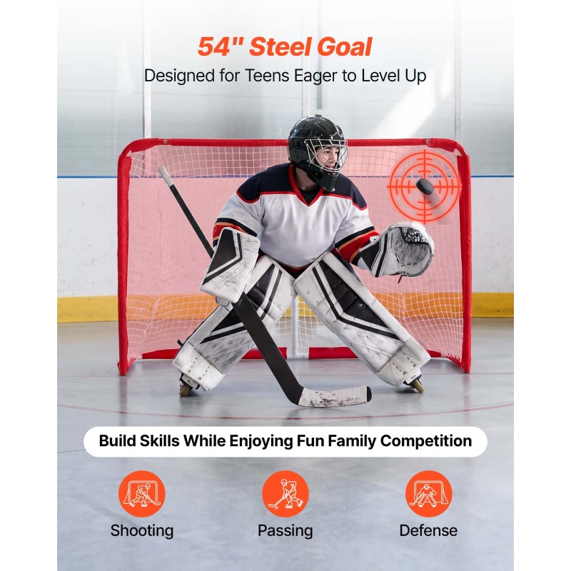 VEVOR Street Hockey Goal, Heavy-Duty Steel Street + Roller Hockey δίχτυα, Ανθεκτικό δίχτυ χόκεϊ για εσωτερική και εξωτερική χρήση, ελαφριά φορητή προπόνηση, εύκολη συναρμολόγηση για το Backyard Park Garage, 142x113 cm