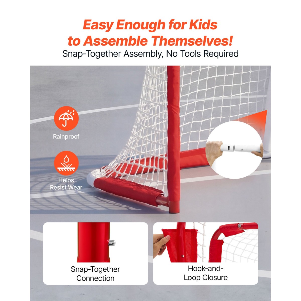 VEVOR Street Hockey Goal, Heavy-Duty Steel Street + Roller Hockey δίχτυα, Ανθεκτικό δίχτυ χόκεϊ για εσωτερική και εξωτερική χρήση, ελαφριά φορητή προπόνηση, εύκολη συναρμολόγηση για το Backyard Park Garage, 142x113 cm