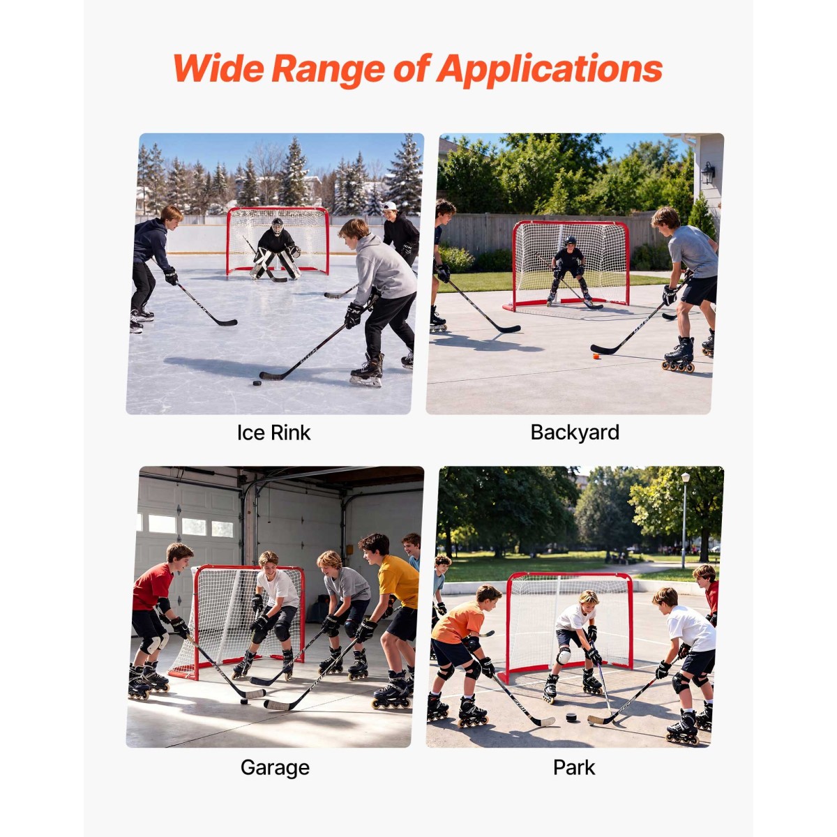 VEVOR Street Hockey Goal, Heavy-Duty Steel Street + Roller Hockey δίχτυα, Ανθεκτικό δίχτυ χόκεϊ για εσωτερική και εξωτερική χρήση, ελαφριά φορητή προπόνηση, εύκολη συναρμολόγηση για το Backyard Park Garage, 142x113 cm