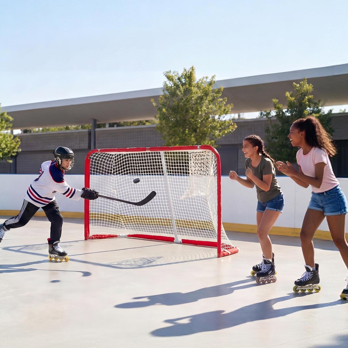 VEVOR Street Hockey Goal, Heavy-Duty Steel Street + Roller Hockey δίχτυα, Ανθεκτικό δίχτυ χόκεϊ για εσωτερική και εξωτερική χρήση, ελαφριά φορητή προπόνηση, εύκολη συναρμολόγηση για το Backyard Park Garage, 142x113 cm