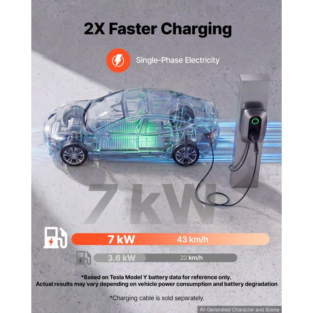 VEVOR Σταθμός φόρτισης ηλεκτρικού οχήματος 7kW Μονοφασικός φορτιστής EV, για όλα τα EV και PHEV, 230V AC Home Type 2 Smart Car Charging Wallbox, ρεύμα 32A, με τηλεχειριστήριο APP & ένδειξη LED, IP54