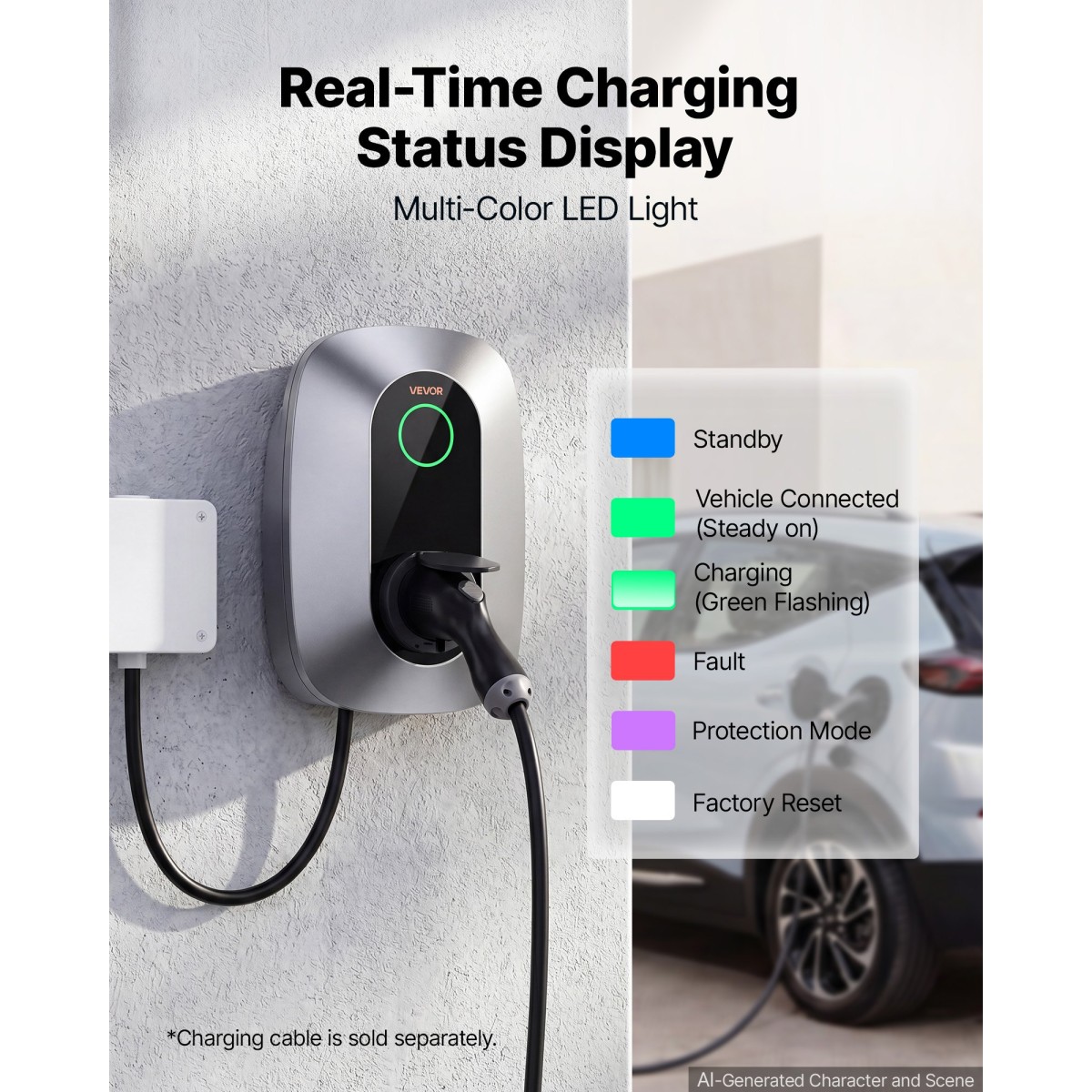 VEVOR Σταθμός φόρτισης ηλεκτρικού οχήματος 7kW Μονοφασικός φορτιστής EV, για όλα τα EV και PHEV, 230V AC Home Type 2 Smart Car Charging Wallbox, ρεύμα 32A, με τηλεχειριστήριο APP & ένδειξη LED, IP54