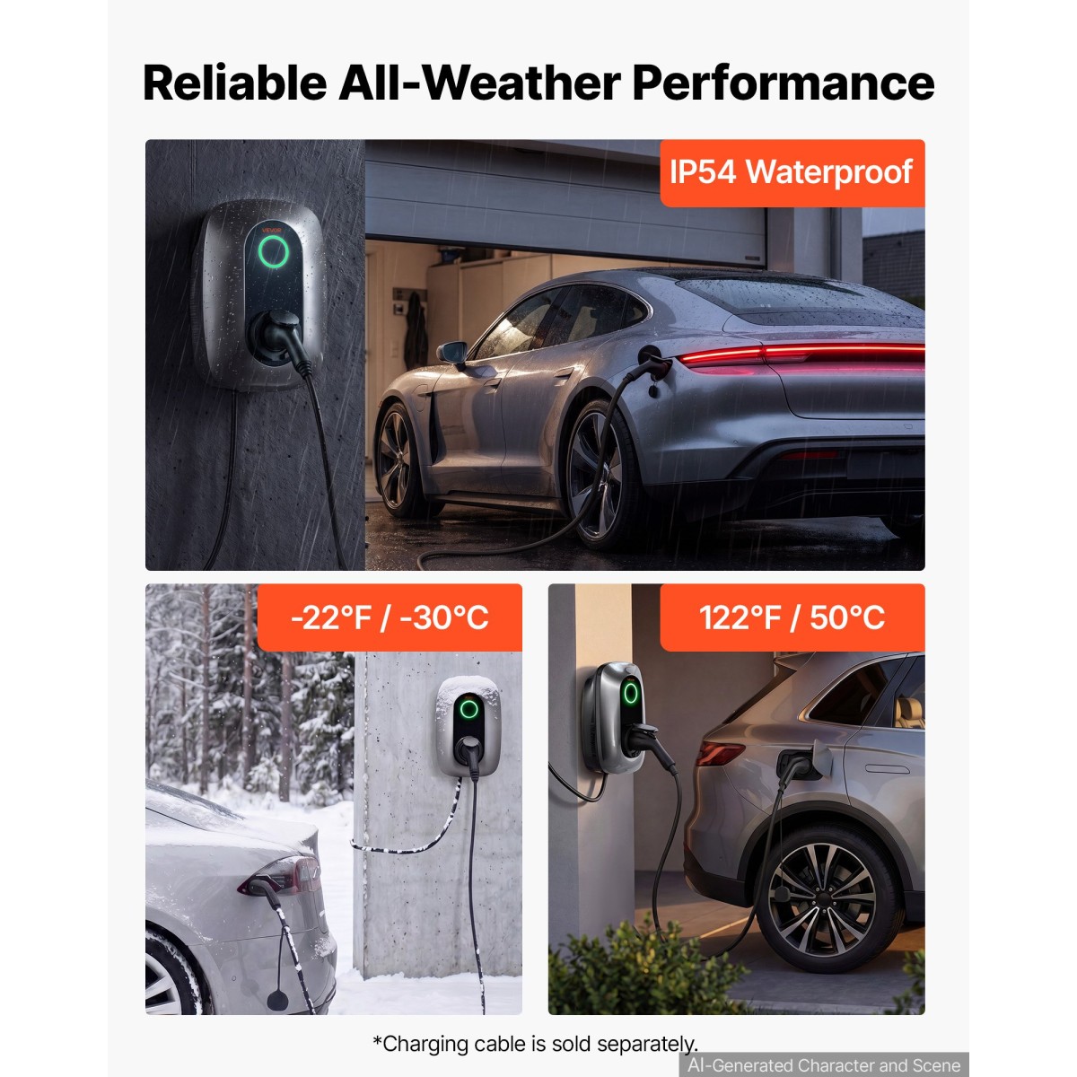 VEVOR Σταθμός φόρτισης ηλεκτρικού οχήματος 7kW Μονοφασικός φορτιστής EV, για όλα τα EV και PHEV, 230V AC Home Type 2 Smart Car Charging Wallbox, ρεύμα 32A, με τηλεχειριστήριο APP & ένδειξη LED, IP54