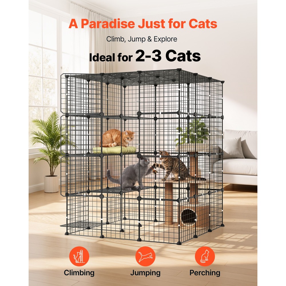 VEVOR Cat Cage 4-Tier 104,1x104,1x139,7 cm Εσωτερικό περίβλημα για παρκοκρέβατο για DIY, Αποσπώμενο μεταλλικό συρμάτινο κιβώτιο ρείθρων με 4 πόρτες, μεγάλο μέρος άσκησης Ιδανικό για 2-3 γάτες, γατάκια και μικρά ζώα, μαύρο