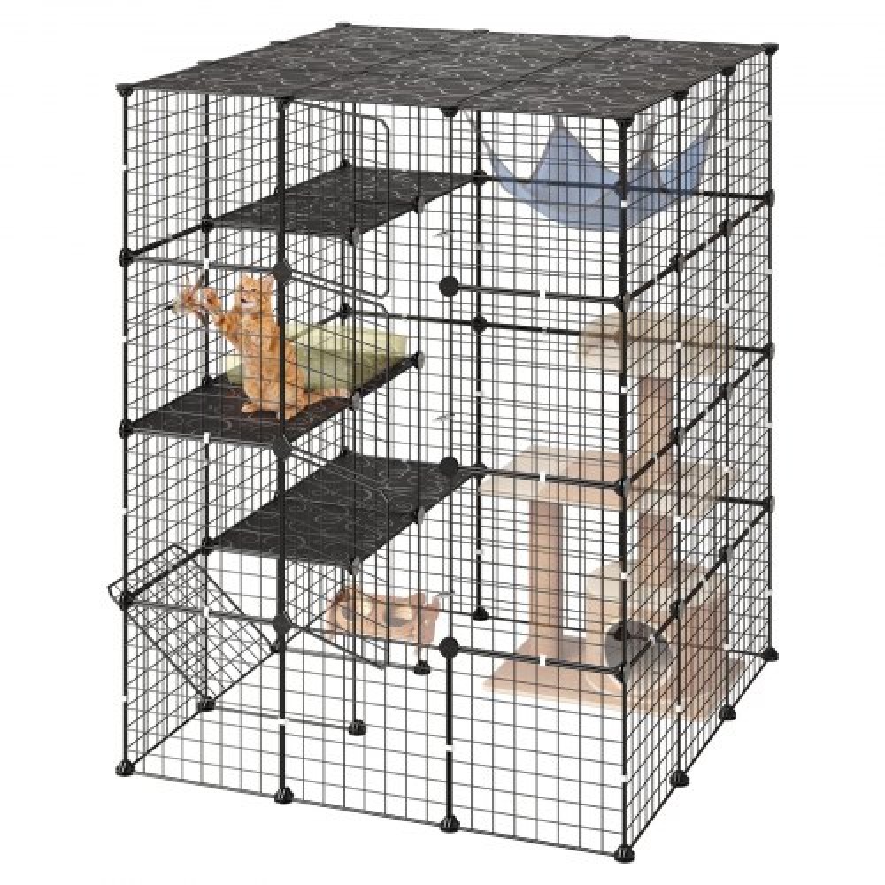VEVOR Cat Cage 4-Tier 104,1x104,1x139,7 cm Εσωτερικό περίβλημα για παρκοκρέβατο για DIY, Αποσπώμενο μεταλλικό συρμάτινο κιβώτιο ρείθρων με 4 πόρτες, μεγάλο μέρος άσκησης Ιδανικό για 2-3 γάτες, γατάκια και μικρά ζώα, μαύρο