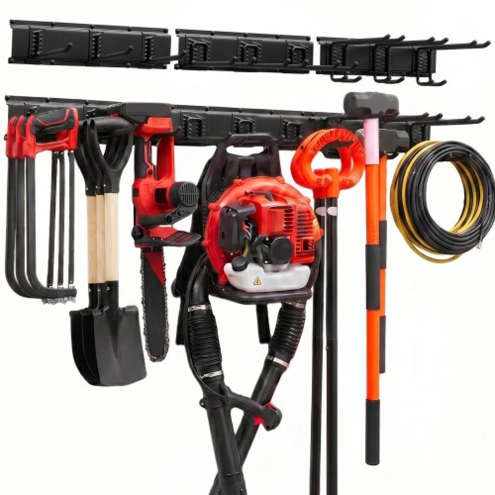 VEVOR Garage Tool Organizer 1257,3 mm 272 kg Βάση εργαλείων κήπου για επιτοίχια βάση, Οργάνωση κρεμαστής θήκης αποθήκευσης γκαράζ βαρέως τύπου με 3 ράγες και 9 ρυθμιζόμενους γάντζους, για εργαλεία αυλής, φτυάρι, τσουγκράνα, υπόστεγο