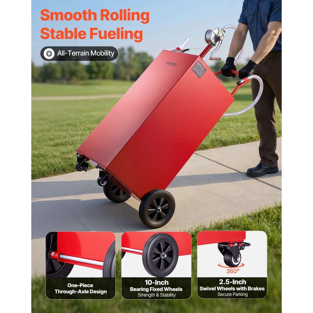 VEVOR 189.3L Fuel Gas Caddy, Carbon Steel, Φορητό δοχείο αποθήκευσης μεταφοράς καυσίμου με χειροκίνητη αντλία & 4 τροχούς κύλισης, δοχείο δοχείου ντίζελ βενζίνης, για αυτοκίνητα, χορτοκοπτικά, ATV, σκάφη, μοτοσικλέτες, κόκκινο