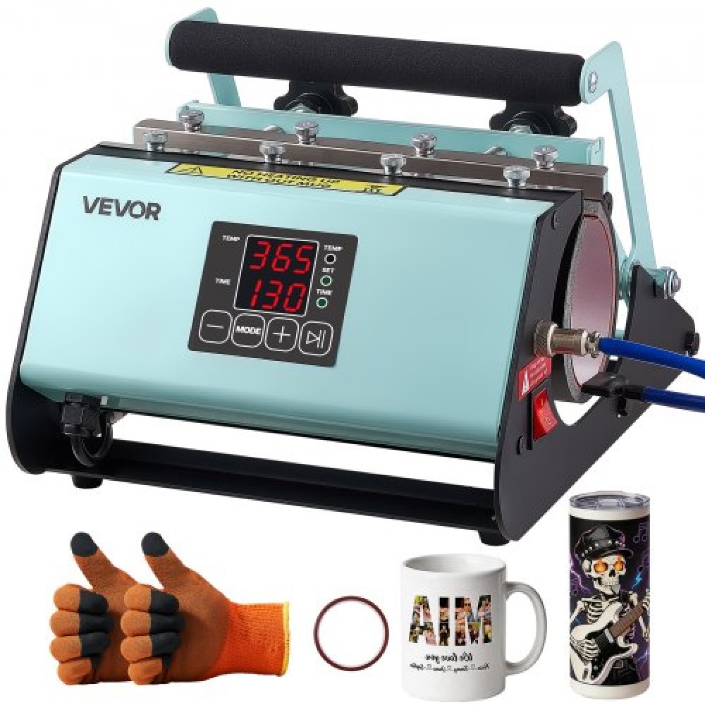 Μηχανή θερμικής πρέσας VEVOR Tumbler, Max 887 mL Πρέσα κούπας, Γρήγορη και ομοιόμορφη θέρμανση, με ταινία και γάντια, εύκολη ρύθμιση θερμοκρασίας και χρόνου, μεταφορά θερμότητας για ποτήρια εξάχνωσης, κύπελλα, κούπες, μαύρο και πράσινο