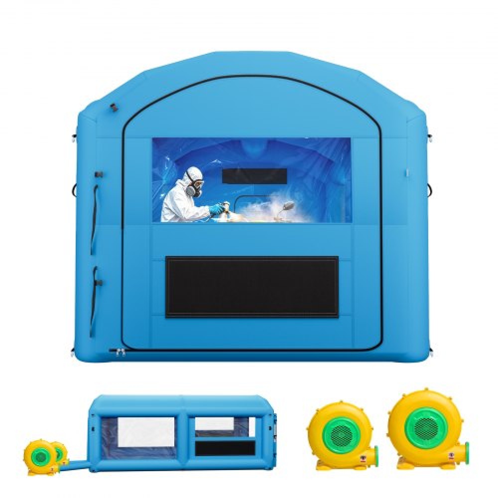 Φουσκωτός θάλαμος βαφής VEVOR, 6 x 3 x 2,5 m, φορητός θάλαμος ψεκασμού με φυσητήρες 550W+750W και μεγάλο βαμβακερό φίλτρο, Σκηνή ζωγραφικής τοξωτής οροφής Blow Up για ATV, μοτοσικλέτα και μεσαία έπιπλα, μπλε