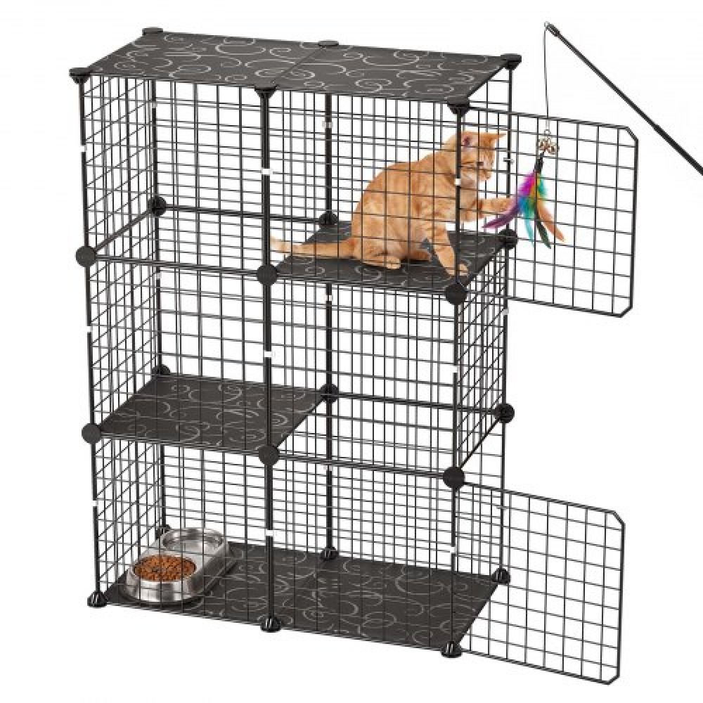 VEVOR Cat Cage 3-Tier 71,1x35,5x104,1 cm Εσωτερικό περίβλημα για παρκοκρέβατο για DIY, Αποσπώμενο μεταλλικό συρμάτινο κιβώτιο ρείθρων, μεγάλο μέρος άσκησης Ιδανικό για 1-2 γάτες, γατάκια, κουνέλια, κουνάβια και μαύρα ζώα,