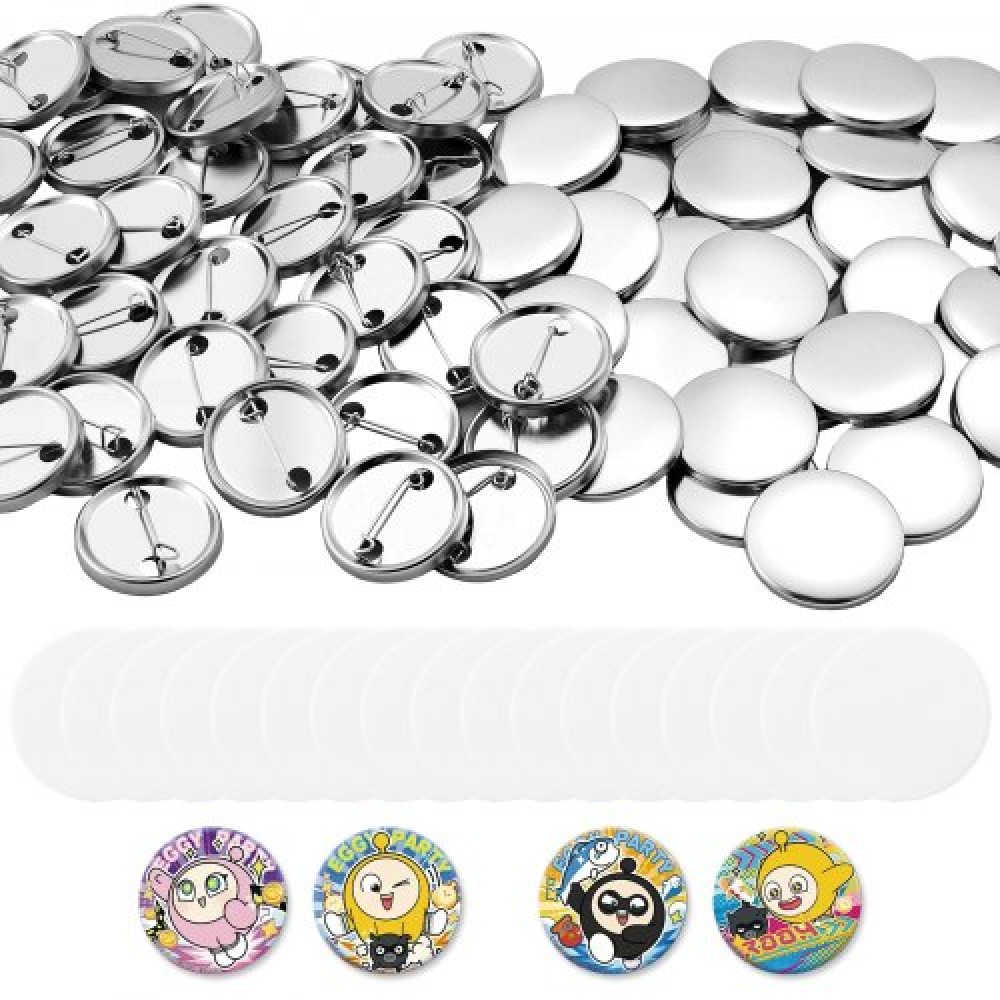 Το VEVOR Button Maker Supplies 200 σετ 1,26 in / 32 mm καρφίτσα κουμπιά πίσω μέρη, με μεταλλικές πλάτες, μεταλλικά κοχύλια, καθαρές μεμβράνες Mylar και λευκά χαρτιά κύκλου, για DIY στο σπίτι, σχολικές εκδηλώσεις και προσαρμοσμένο στούντιο