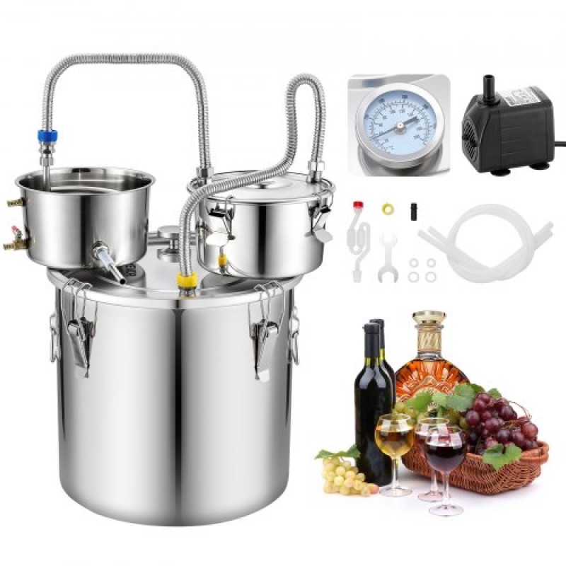 VEVOR Alcohol Still, 8 GAL/ 30L Alcohol Distiller with Thumper Keg, Dual-scale Thermometer and Water Pump, Home Brewing Kit για DIY Whisky Wine Brandy