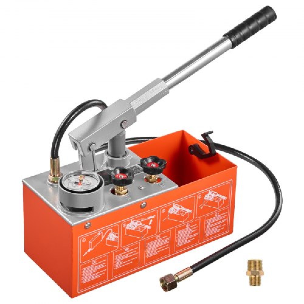 VEVOR Hydrostatic Test Pump 6.06 L Hydraulic Manual Pressure Pressure Water, Dual Valve Hydrostatic Water Pipe Leakage Test Pump Pump with Gauge & Tank, 0-30 Bar Range, for Pipeline Heating