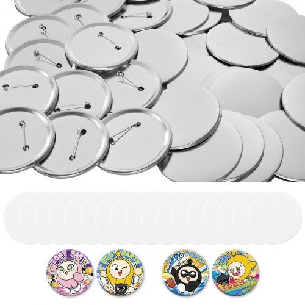 Το VEVOR Button Maker παρέχει 100 σετ 2,95 ιντσών / 75 χλστ. Πίσω κουμπιά με καρφίτσα, με μεταλλικές πλάτες, μεταλλικά κελύφη, καθαρές μεμβράνες Mylar και χαρτιά λευκού κύκλου, για DIY στο σπίτι, σχολικές εκδηλώσεις και προσαρμοσμένο στούντιο