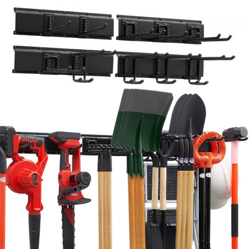 VEVOR Garage Tool Organizer 1676,4 mm 363 kg Βάση εργαλείων κήπου επιτοίχιας βάσης, Οργάνωση κρεμαστής θήκης αποθήκευσης γκαράζ βαρέως τύπου με 4 ράγες και 10 ρυθμιζόμενους γάντζους, για εργαλεία αυλής, φτυάρι, τσουγκράνα, υπόστεγο