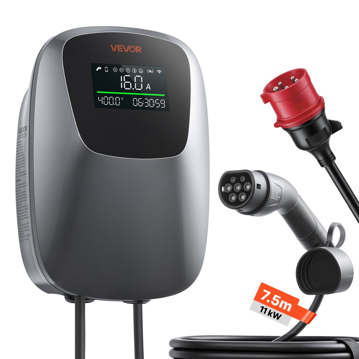 VEVOR Electric Vehicle Charging Station 11kW Τριφασικός φορτιστής EV CEE 16A, για όλα τα EV και PHEV, 400V AC Home Type 2 Smart Car Charging Wallbox, με τηλεχειριστήριο APP & ψηφιακή οθόνη, IP65