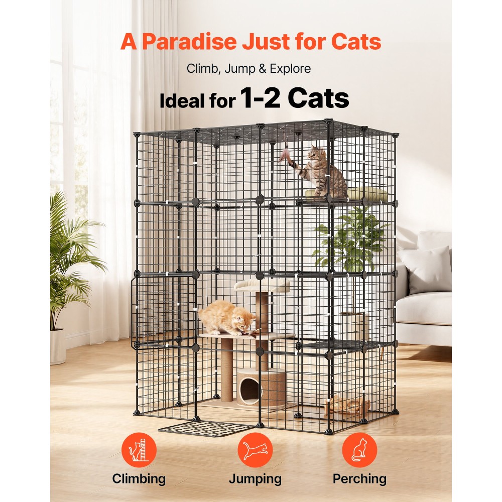 VEVOR Cat Cage 4-Tier 104,1x71,1x139,7 cm Εσωτερικό περίβλημα για παρκοκρέβατο για DIY, Αποσπώμενο μεταλλικό συρμάτινο κιβώτιο ρείθρων με 4 πόρτες, μεγάλο μέρος άσκησης Ιδανικό για 1-2 γάτες, γατάκια και μικρά ζώα, μαύρο