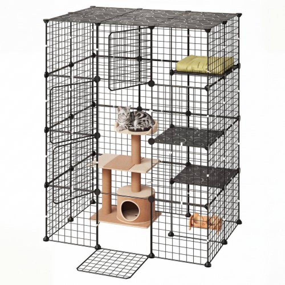 VEVOR Cat Cage 4-Tier 104,1x71,1x139,7 cm Εσωτερικό περίβλημα για παρκοκρέβατο για DIY, Αποσπώμενο μεταλλικό συρμάτινο κιβώτιο ρείθρων με 4 πόρτες, μεγάλο μέρος άσκησης Ιδανικό για 1-2 γάτες, γατάκια και μικρά ζώα, μαύρο