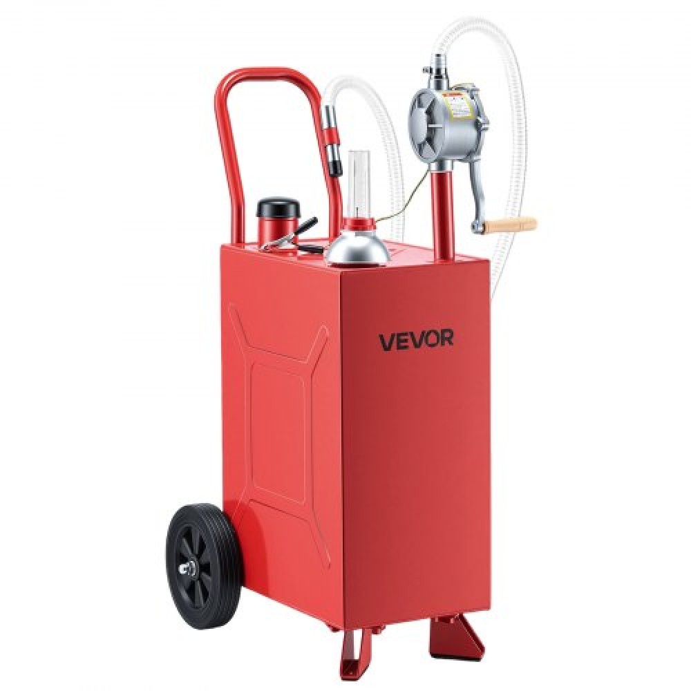 VEVOR 56.8L Fuel Gas Caddy, Carbon Steel, Φορητό δοχείο αποθήκευσης μεταφοράς καυσίμου με χειροκίνητους τροχούς αντλίας & κυλιόμενους τροχούς, δοχείο βενζίνης ντίζελ, για αυτοκίνητα, χορτοκοπτικά, ATV, σκάφη, μοτοσικλέτες, κόκκινο