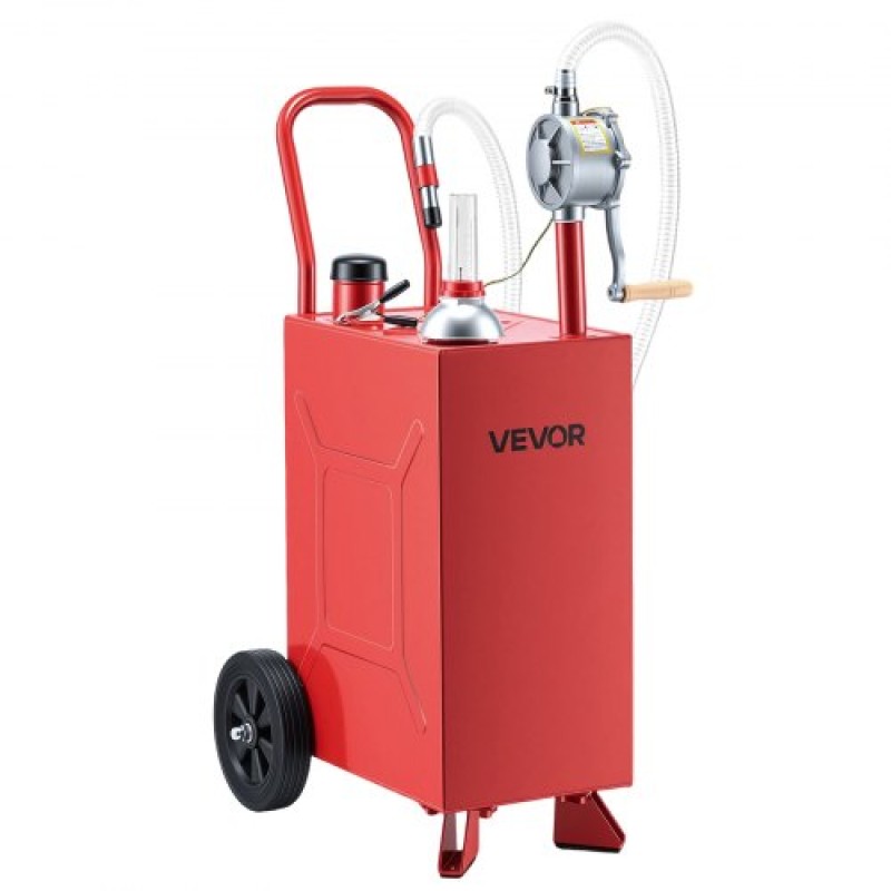 VEVOR 56.8L Fuel Gas Caddy, Carbon Steel, Φορητό δοχείο αποθήκευσης μεταφοράς καυσίμου με χειροκίνητους τροχούς αντλίας & κυλιόμενους τροχούς, δοχείο βενζίνης ντίζελ, για αυτοκίνητα, χορτοκοπτικά, ATV, σκάφη, μοτοσικλέτες, κόκκινο