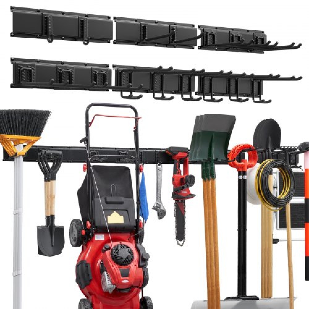 VEVOR Garage Tool Organizer 2514,6 mm 544 kg Βάση εργαλείων κήπου για επιτοίχια βάση, Οργάνωση κρεμαστής θήκης αποθήκευσης γκαράζ βαρέως τύπου με 6 ράγες και 16 ρυθμιζόμενους γάντζους, για εργαλεία αυλής, φτυάρι, τσουγκράνα, υπόστεγο