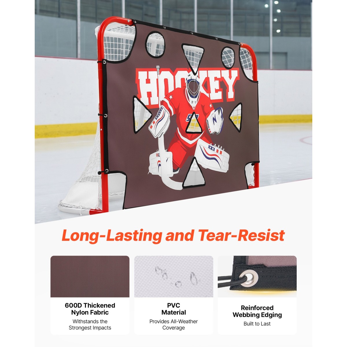 VEVOR Street Hockey Goalie Shooting Target, Shooter Tutor Goal Practice Goal Hockey Target, Αδιάβροχο δίχτυ Premium με 11 τρύπες, Εύκολη Προσάρτηση Στόχων, Προπονητικός Εξοπλισμός για Εξάσκηση Ακρίβειας Σκοποβολής