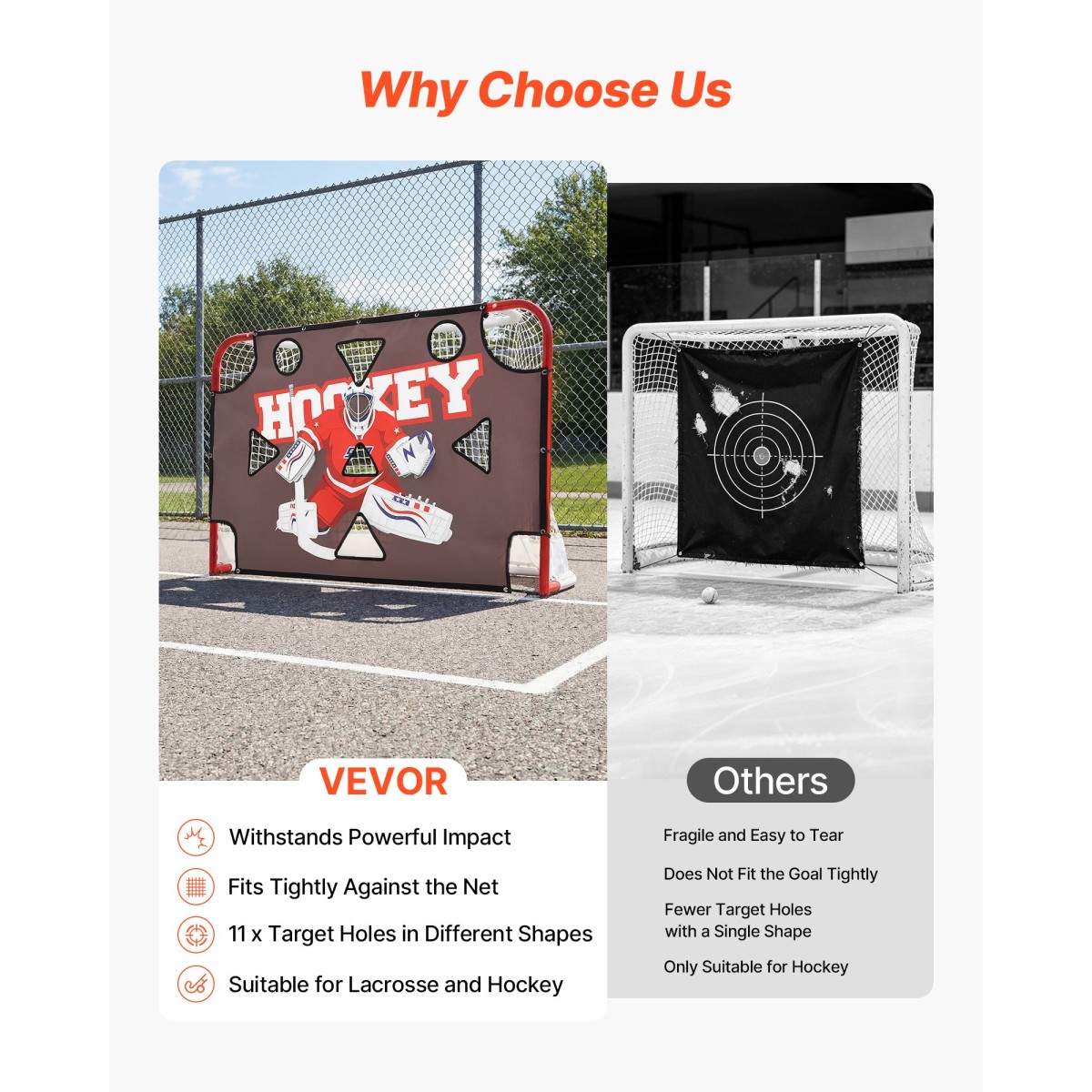 VEVOR Street Hockey Goalie Shooting Target, Shooter Tutor Goal Practice Goal Hockey Target, Αδιάβροχο δίχτυ Premium με 11 τρύπες, Εύκολη Προσάρτηση Στόχων, Προπονητικός Εξοπλισμός για Εξάσκηση Ακρίβειας Σκοποβολής