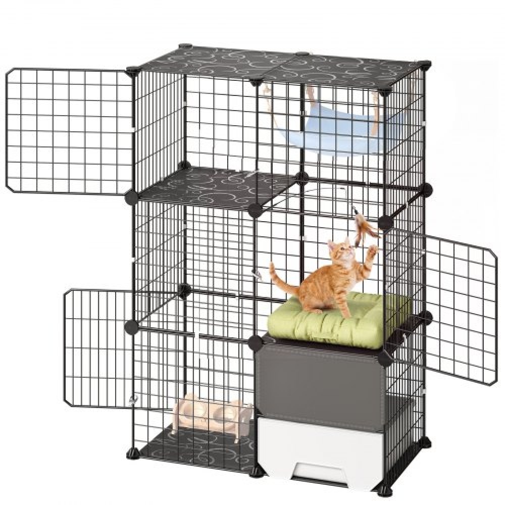 VEVOR Cat Cage 3-Tier 71,1x45,5x104,1 cm DIY παρκοκρέβατο για γάτες με κουτί απορριμμάτων, εσωτερικό περίβλημα Αποσπώμενο μεταλλικό συρμάτινο κιβώτιο ρείθρων, μεγάλο μέρος άσκησης Ιδανικό για 1-2 γάτες, γατάκια & μικρά ζώα, Μαύρο