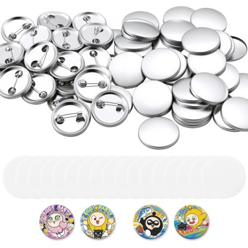 Το VEVOR Button Maker Supplies 200 σετ 2,28 ιντσών / 58 χιλ. Πίσω κουμπιά καρφίτσας, με μεταλλικές πλάτες, μεταλλικά κοχύλια, καθαρές μεμβράνες Mylar και λευκά χαρτιά κύκλου, για DIY στο σπίτι, σχολικές εκδηλώσεις και προσαρμοσμένο στούντιο