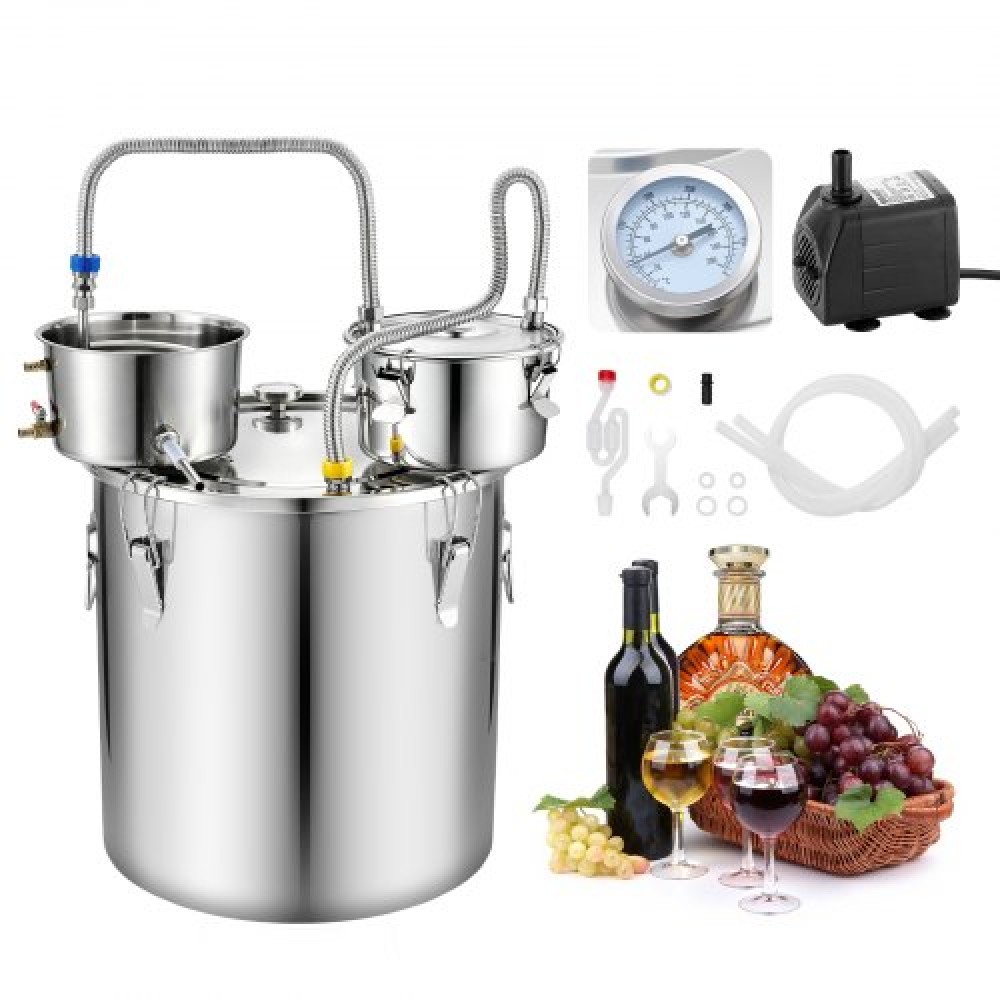 VEVOR Alcohol Still, 13,2 GAL/ 50L Alcohol Distiller with Thumper Keg, Dual-scale Thermometer and Water Pump, Home Brewing Kit για DIY Whisky Wine Brandy