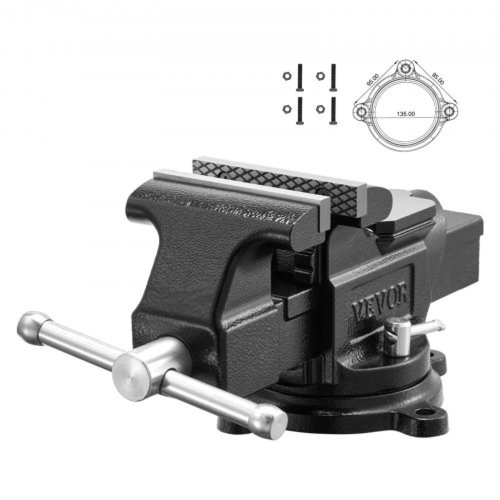 Μέγγενη πάγκου VEVOR Heavy Duty, πλάτος γνάθου 100 mm, όλκιμο σιδερένιο πολλαπλών χρήσεων μέγγενη πάγκου με αμόνι και περιστρεφόμενη βάση ασφάλισης 360 μοιρών, βάθος λαιμού 57 mm, άνοιγμα σιαγόνων 120 mm, για διάτρηση, κοπή σωλήνων