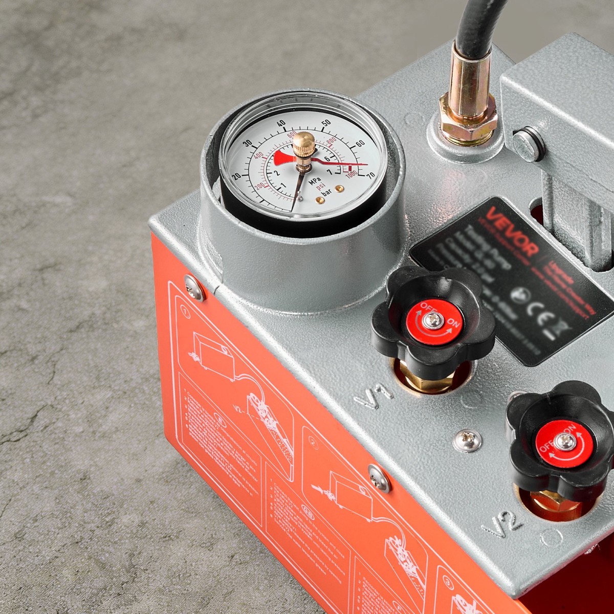 VEVOR Hydrostatic Test Pump 7,57 L Hydraulic Manual Pressure Pressure Water, Dual Valve Hydrostatic Water Pipe Leakage Test Pump Pump with Gauge & Tank, Εύρος 0-60 Bar, για Σωληνώσεις, Θέρμανση