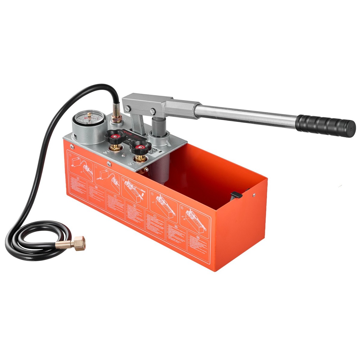 VEVOR Hydrostatic Test Pump 7,57 L Hydraulic Manual Pressure Pressure Water, Dual Valve Hydrostatic Water Pipe Leakage Test Pump Pump with Gauge & Tank, Εύρος 0-60 Bar, για Σωληνώσεις, Θέρμανση