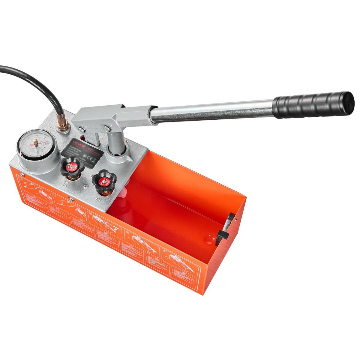 VEVOR Hydrostatic Test Pump 7,57 L Hydraulic Manual Pressure Pressure Water, Dual Valve Hydrostatic Water Pipe Leakage Test Pump Pump with Gauge & Tank, Εύρος 0-60 Bar, για Σωληνώσεις, Θέρμανση