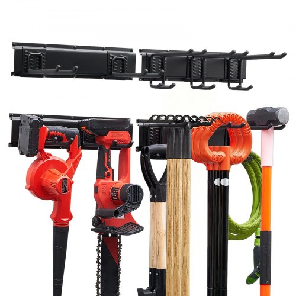VEVOR Garage Tool Organizer 838,2 mm 181 kg Βάση εργαλείων κήπου επιτοίχιας βάσης, Οργάνωση κρεμαστής θήκης αποθήκευσης γκαράζ βαρέως τύπου με 2 ράγες και 5 ρυθμιζόμενους γάντζους, για εργαλεία αυλής, φτυάρι, τσουγκράνα, υπόστεγο