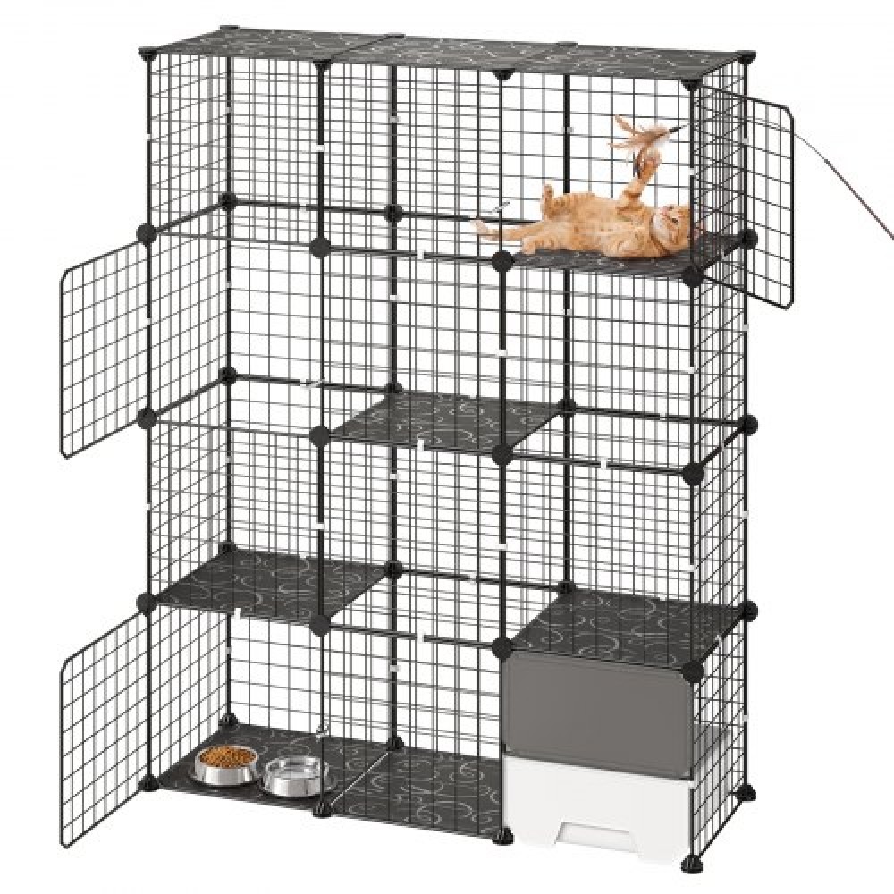 VEVOR Cat Cage 4-Tier 104,1x35,5x139,7 cm DIY παρκοκρέβατο για γάτες με κουτί απορριμάτων, αποσπώμενο μεταλλικό συρμάτινο τελάρο ρείθρων εσωτερικού χώρου, μεγάλος χώρος άσκησης για 1-2 γάτες, γατάκι, κουνάβι & μικρά ζώα, μαύρο