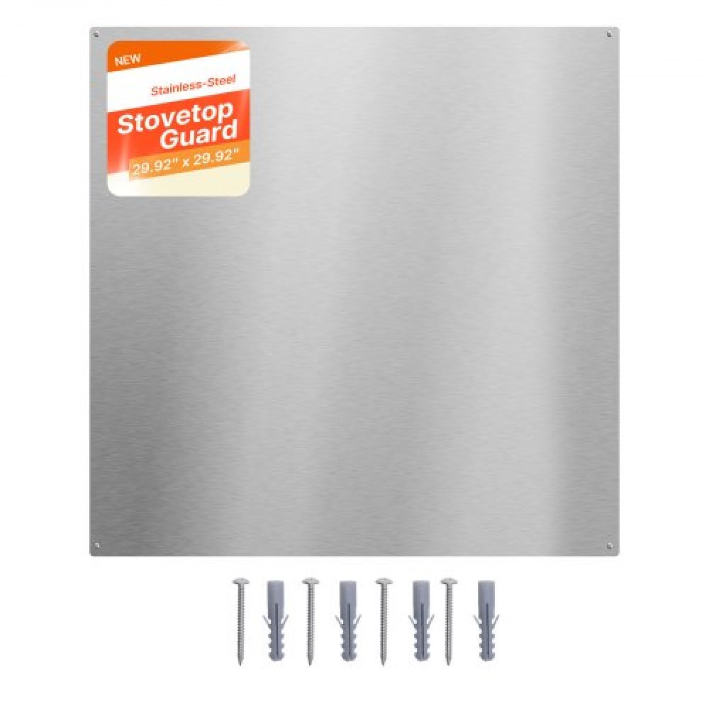 VEVOR 76x76 cm Πλάτη από ανοξείδωτο χάλυβα για σόμπα, Ultra Flat Splatter Guard, Wall Shield Range Hood Backsplash, Easy Clean Μεταλλικό πάνελ τοίχου κουζίνας, προ-τρυπημένες οπές για εύκολη εγκατάσταση, ασήμι