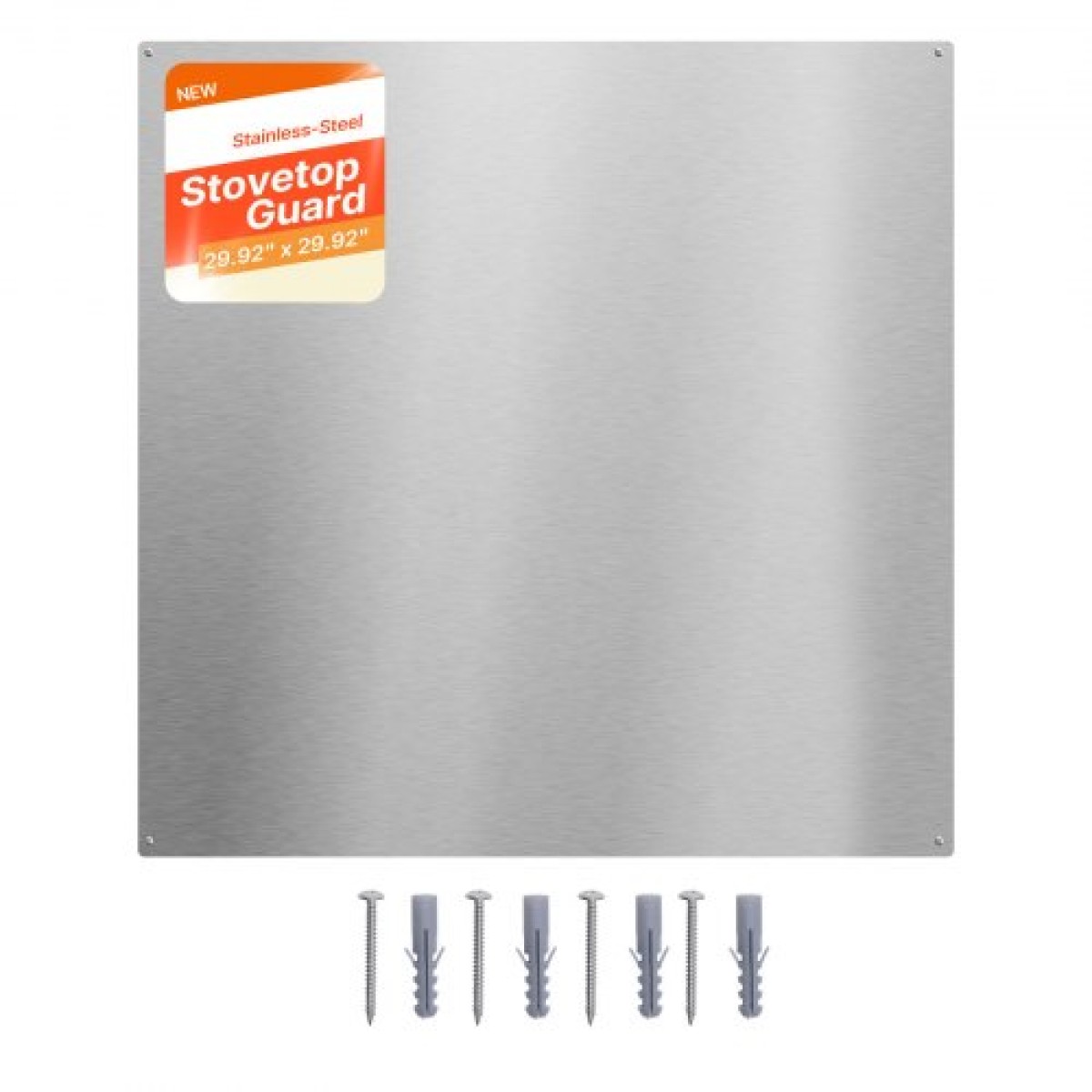VEVOR 76x76 cm Πλάτη από ανοξείδωτο χάλυβα για σόμπα, Ultra Flat Splatter Guard, Wall Shield Range Hood Backsplash, Easy Clean Μεταλλικό πάνελ τοίχου κουζίνας, προ-τρυπημένες οπές για εύκολη εγκατάσταση, ασήμι