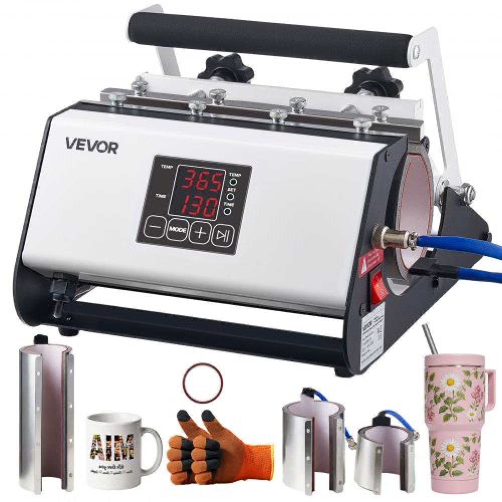 Μηχάνημα θερμικής πρέσας VEVOR Tumbler, Max 1183 mL Πρέσα κούπας, Γρήγορη και ομοιόμορφη θέρμανση, με ταινία, γάντια, εύκολη ρύθμιση θερμοκρασίας και χρόνου, μεταφορά θερμότητας για ποτήρια εξάχνωσης, κύπελλα, κούπες, ασπρόμαυρες