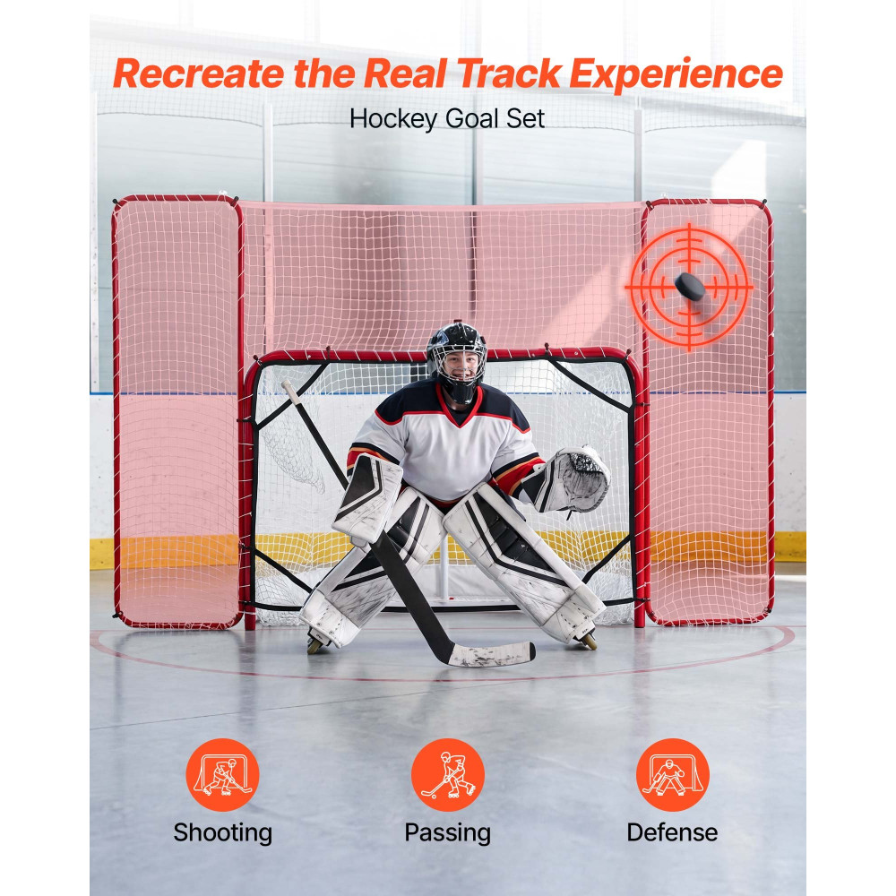 VEVOR Goal Hockey με Backstop και Targets, Street Steel Goal Hockey 307x183 cm, Pro Ελαφρύς και φορητός εξοπλισμός προπόνησης, Ανθεκτικό δίχτυ για χρήση σε εσωτερικούς και εξωτερικούς χώρους, Εύκολη συναρμολόγηση, Λευκό/Κόκκινο