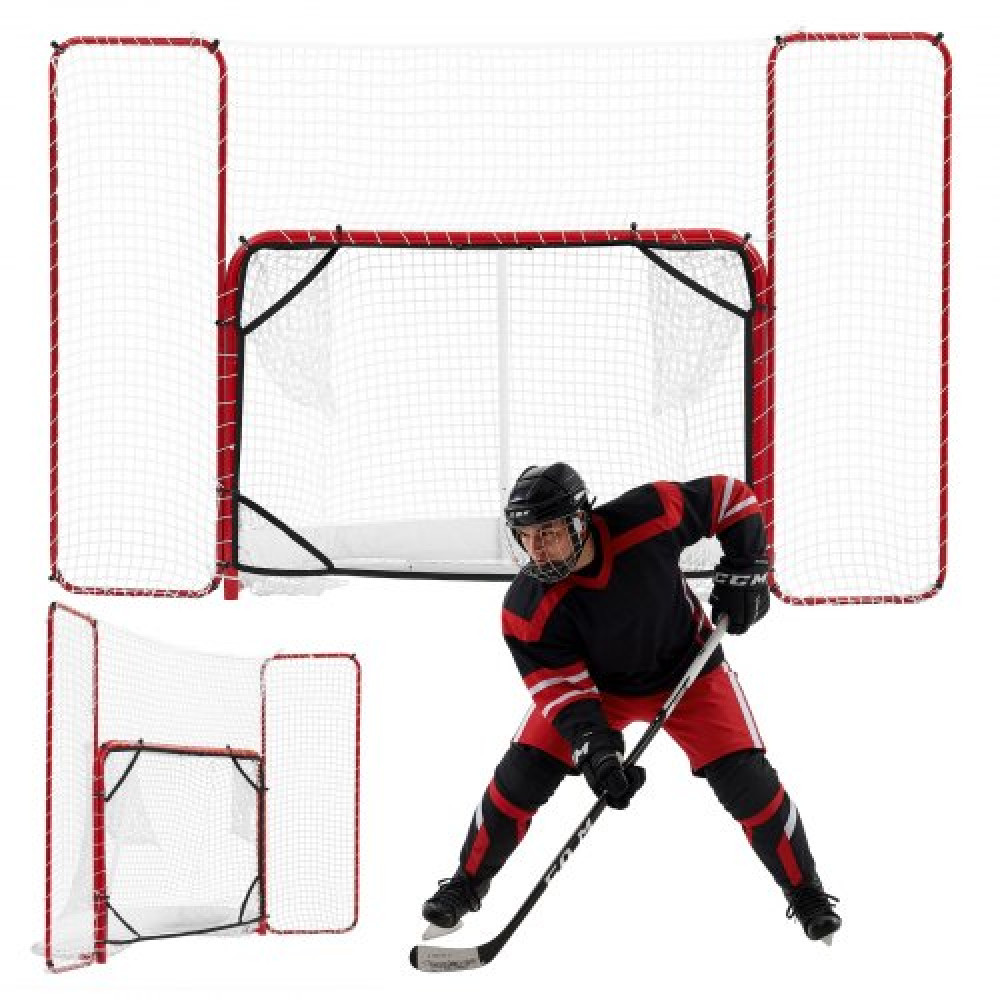 VEVOR Goal Hockey με Backstop και Targets, Street Steel Goal Hockey 307x183 cm, Pro Ελαφρύς και φορητός εξοπλισμός προπόνησης, Ανθεκτικό δίχτυ για χρήση σε εσωτερικούς και εξωτερικούς χώρους, Εύκολη συναρμολόγηση, Λευκό/Κόκκινο