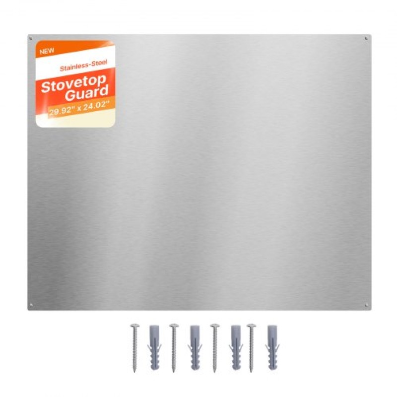 VEVOR 76x61 cm Πλάτη πλάτης από ανοξείδωτο ατσάλι για σόμπα, εξαιρετικά επίπεδο προστατευτικό πιτσιλίσματος, κουκούλα κουκούλα ασπίδας τοίχου, μεταλλικό πάνελ τοίχου κουζίνας Easy Clean, Προ-τρυπημένες τρύπες για εύκολη εγκατάσταση, ασήμι